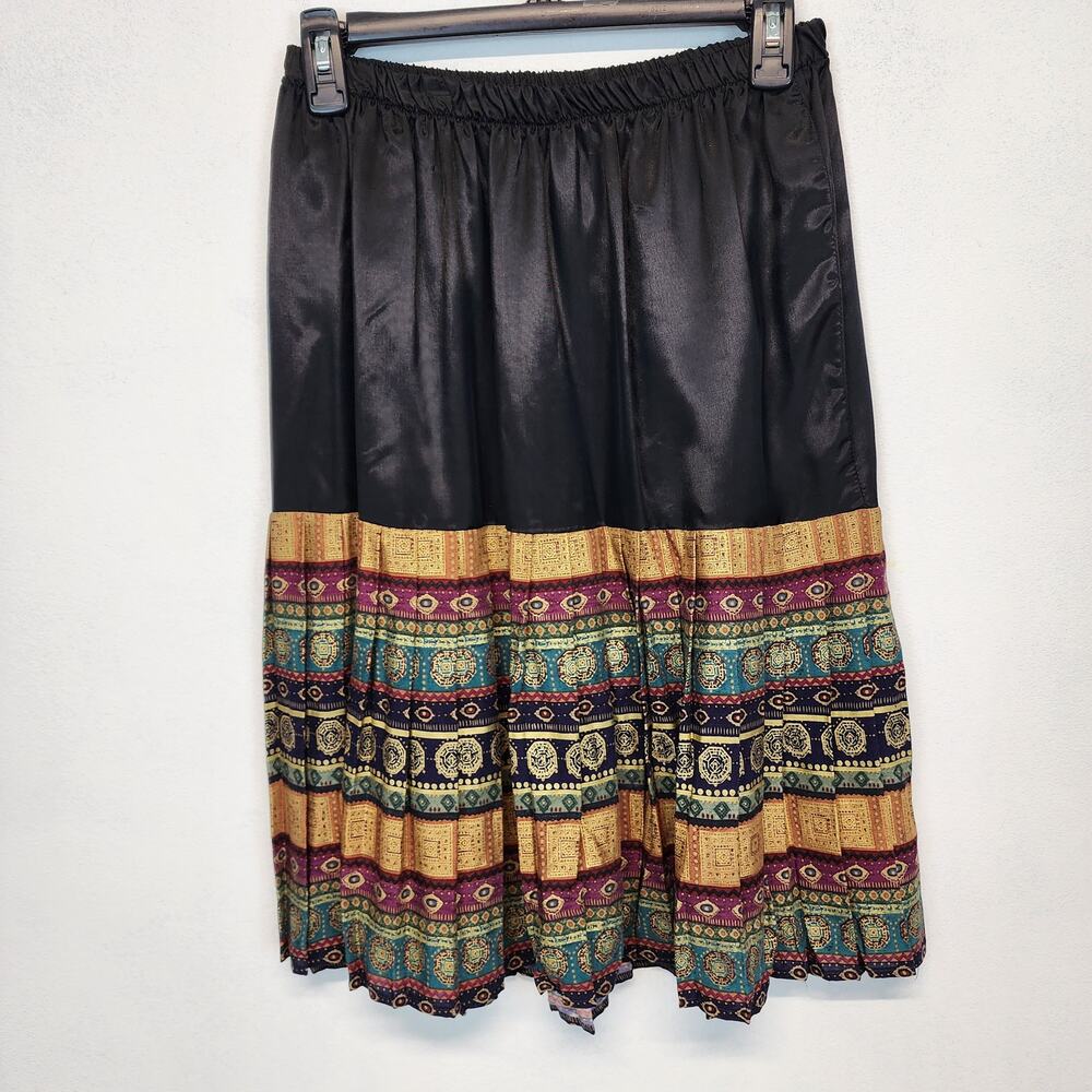 Womens Vintage Broomstick Skirt Size 14P 28" Black Gold Etruscan Banjara 70s
